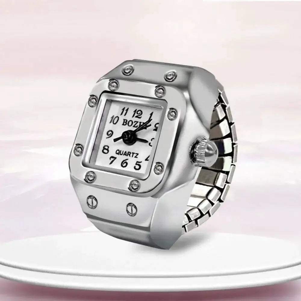 RetroPulse Heart Ring Watch With Adjustable Elastic Strap For Finger Sizes And Vintage Punk Roman Quartz Movement