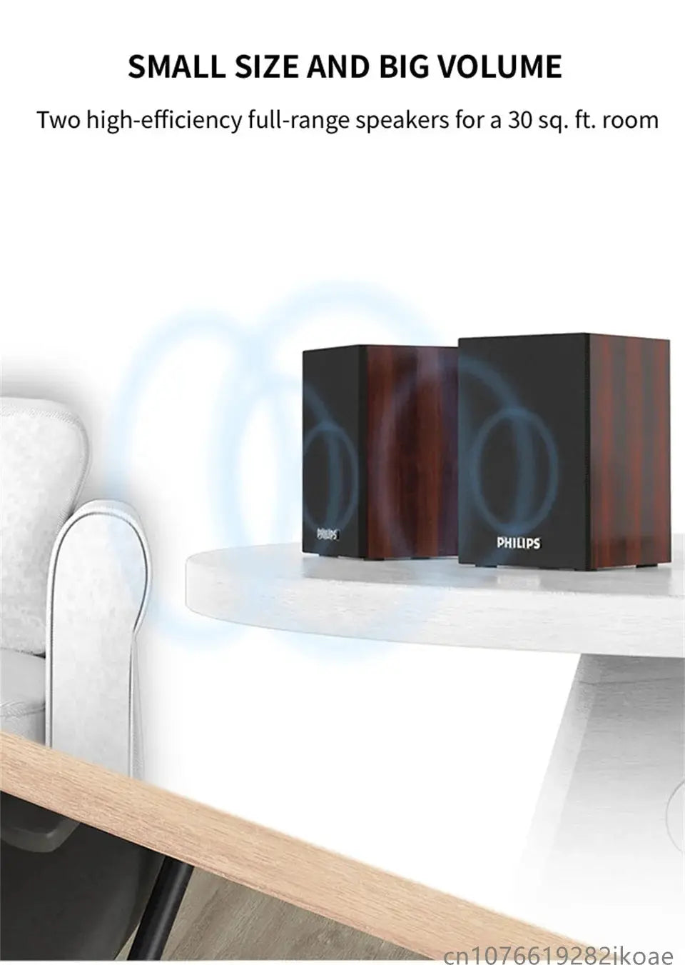 Philips SPA20 Bluetooth speakers (2) with 360-degree surround sound, black wood-finish cabinets