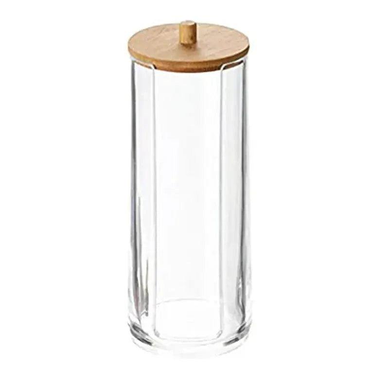 EverEco Acrylic Bathroom Organizer Set With Clear Lids And Bamboo Covers For Cotton Balls And Swabs