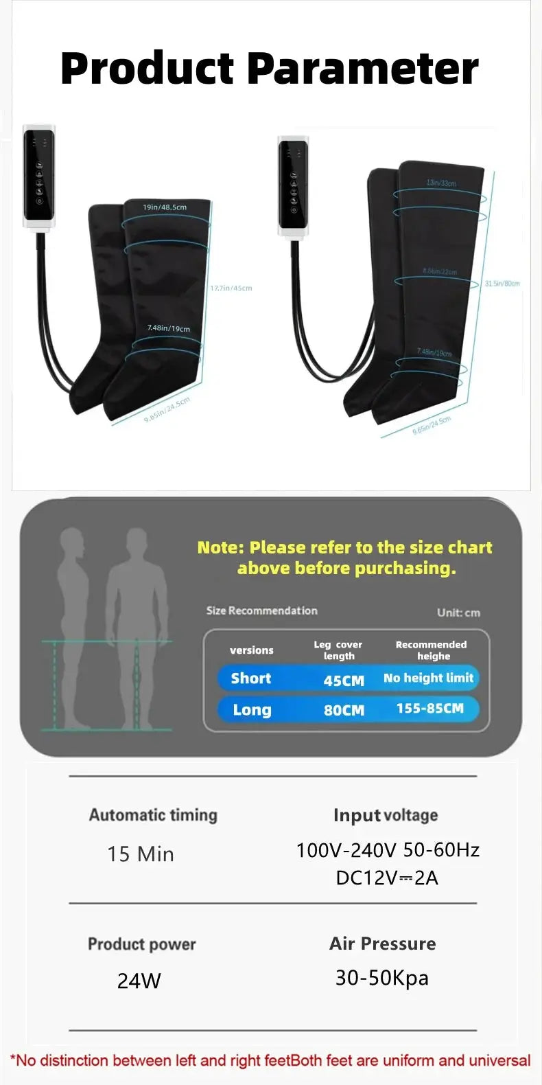 Air-pressure leg massager boots pair by Simples Market with remote; black calf/foot kneading massage