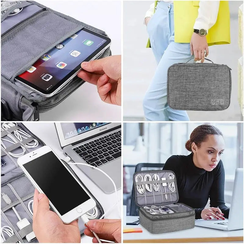 Travel Cable Storage Bag gray waterproof organizer for USB cables and chargers Simples Market