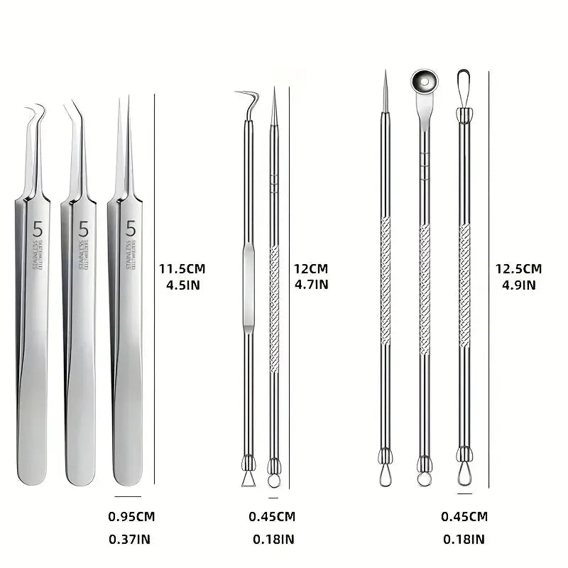 8 Piece Blackhead Remover Kit Stainless Steel Blemish Extraction Tools Professional Pimple Popper Set For All Skin