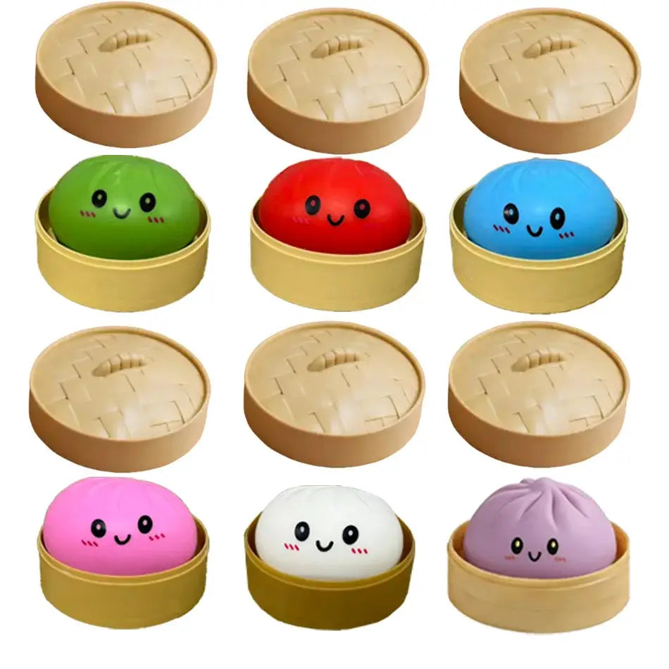 Dumpling Squishies Cute Colorful Bun Toy Slow Rising Stress Relief Fidget for Kids and Adults Anti Anxiety Gift