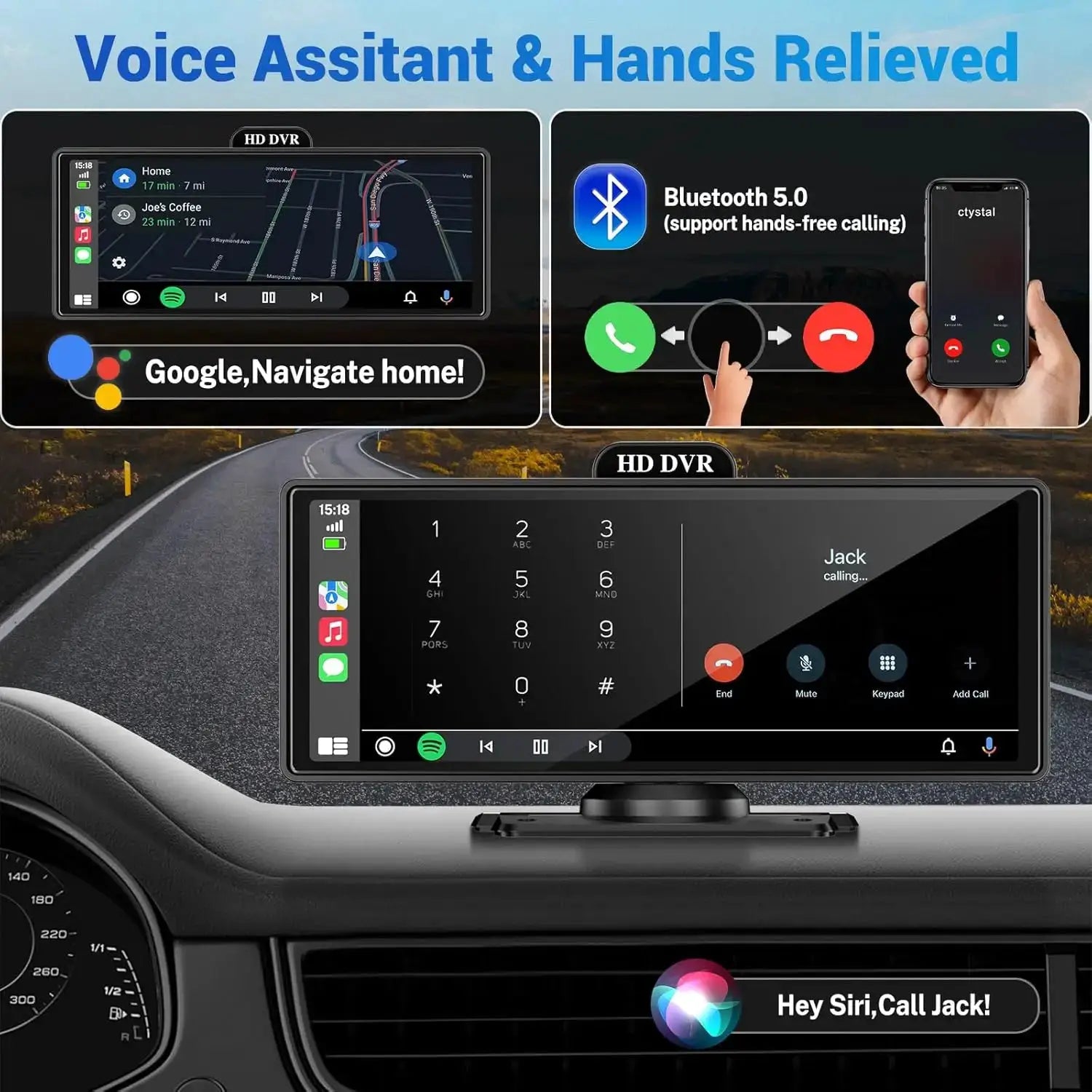 11.26 Inch 4K Dash Cam CarPlay Android Auto GPS Dual Lens Bluetooth