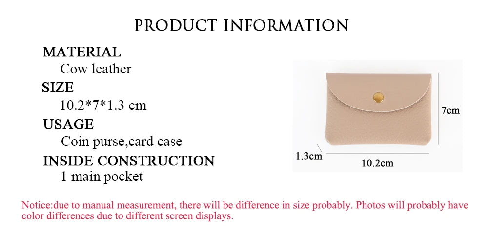Personalize Genuine Leather Card Holder beige cowhide with snap closure, 10.2 x 7 x 1.3 cm