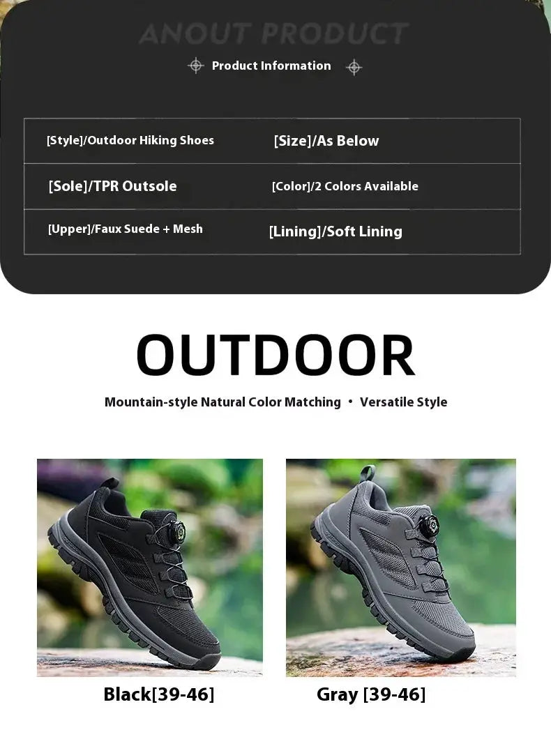 Simples Market men's outdoor hiking shoes with rotating buckle and anti-slip sole in black and gray (39-46)