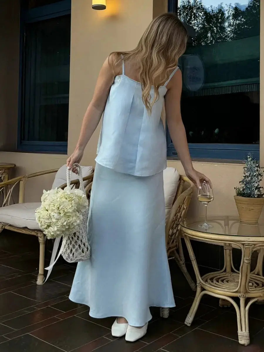 Bornladies Cotton Women Cami Skirt Set Mermaid Maxi Two Piece Outfit