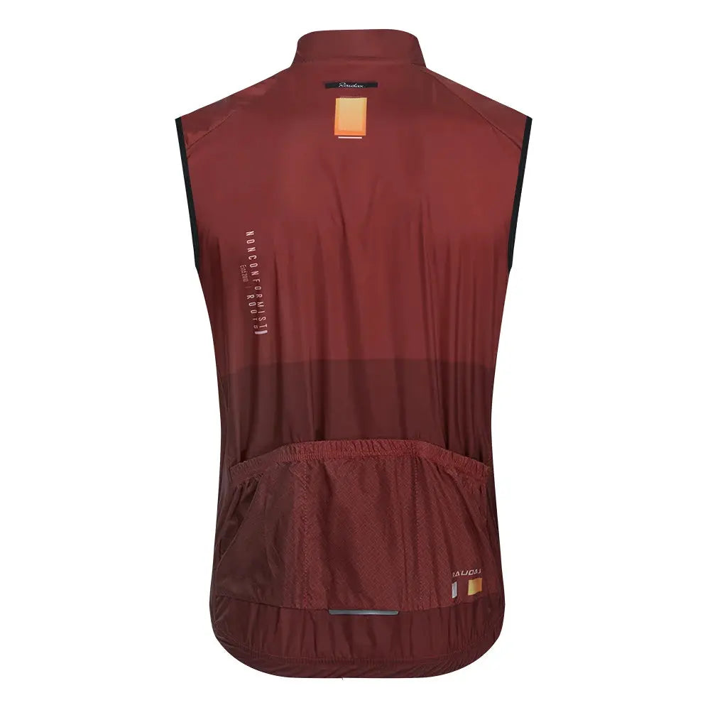 Men Raudax sleeveless cycling vest, burgundy mesh windproof gilet with rear pockets by Simples Market