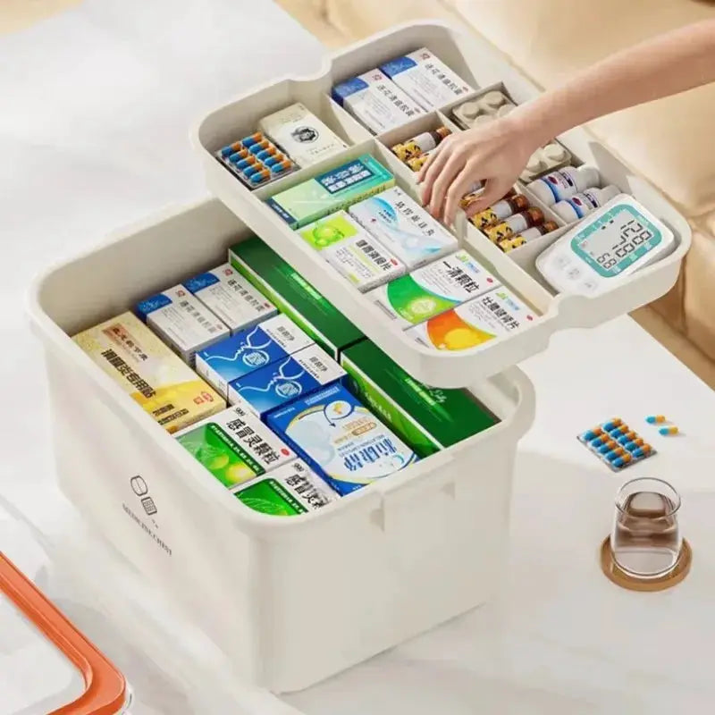 Large Capacity Portable Medicine Box With Multi Layer Storage For Home First Aid And Family Emergency Kit
