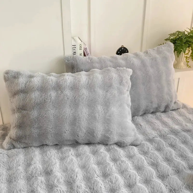2pc fluffy plush pillowcases, 48x74cm, light gray rabbit fleece, Simples Market decorative pillow covers