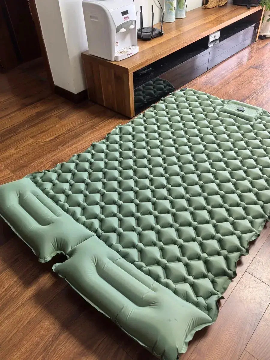 Simples Market double air mattress; green inflatable camping bed for outdoor travel