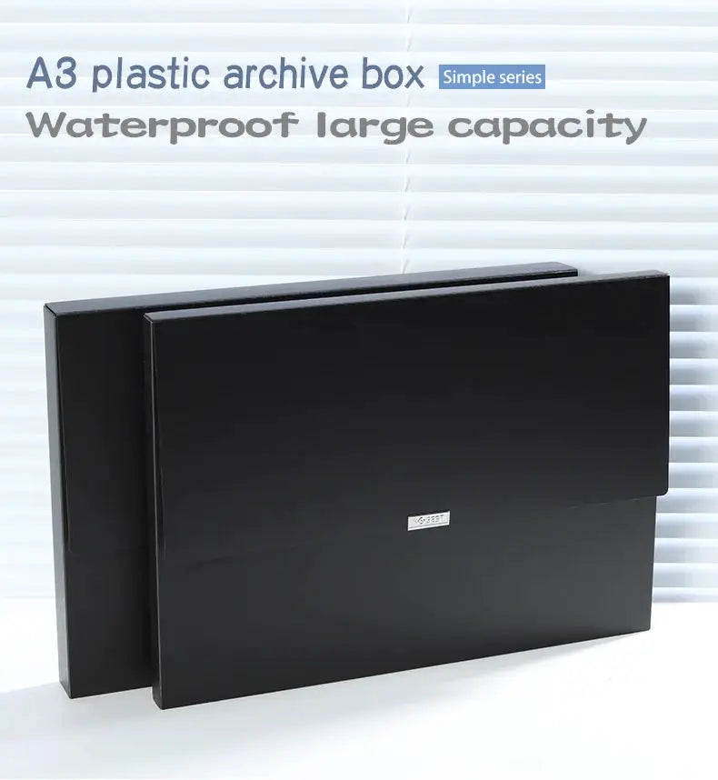 A3 plastic archive box, black, foldable lid, waterproof, large-capacity storage set of 2