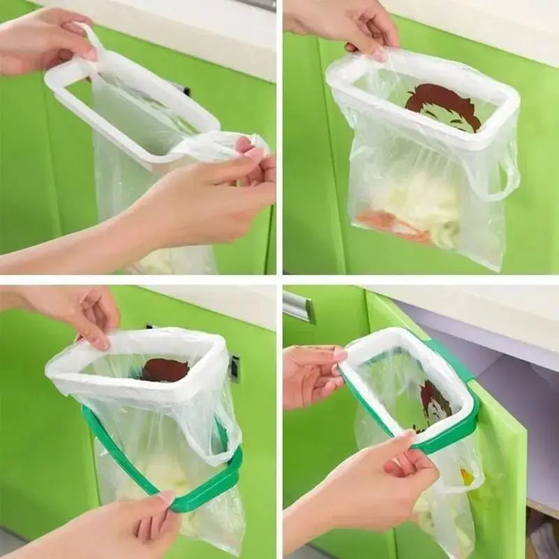 Green Hanging Garbage Bag Rack With Cover For Kitchen Cabinet Portable Rubbish Bag Plastic Holder