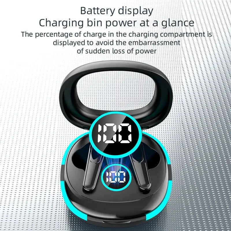 Simples Market Plus50 ANC+ENC true wireless earphones with LED battery display in black charging case
