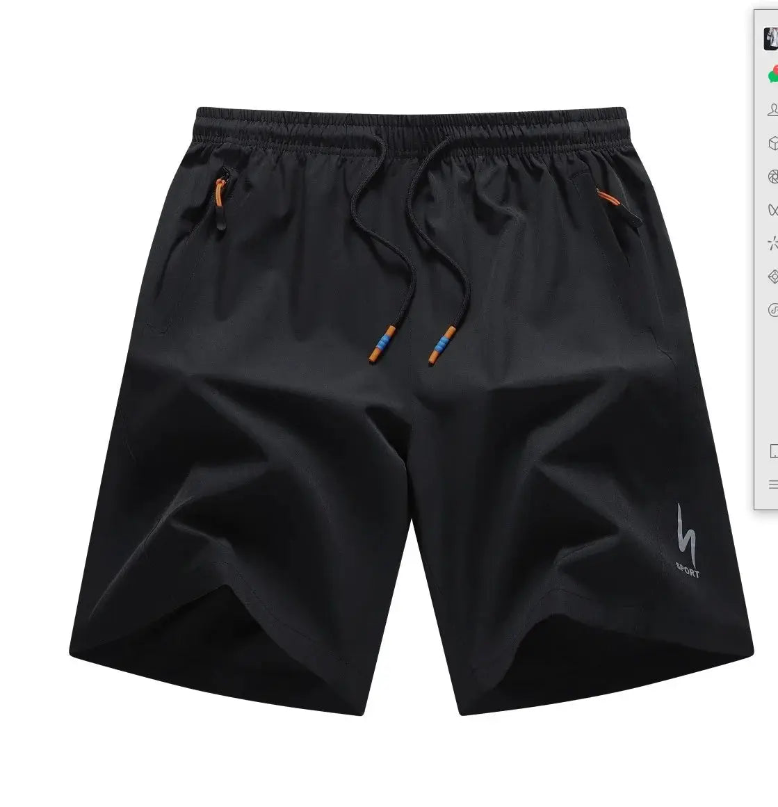 Men's black breathable sports shorts with elastic waist and drawstring by Simples Market, orange-tipped cords