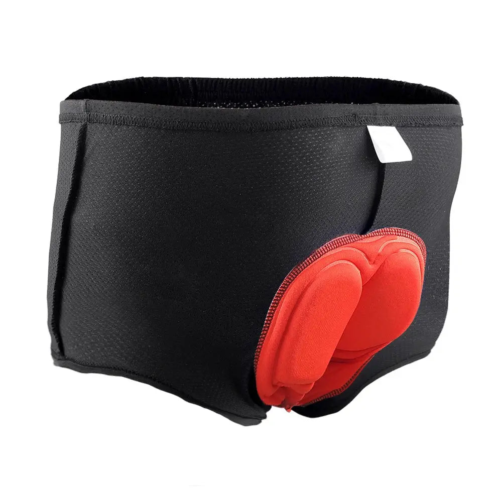 Men's cycling shorts with red 4D padded insert on black breathable quick-dry fabric
