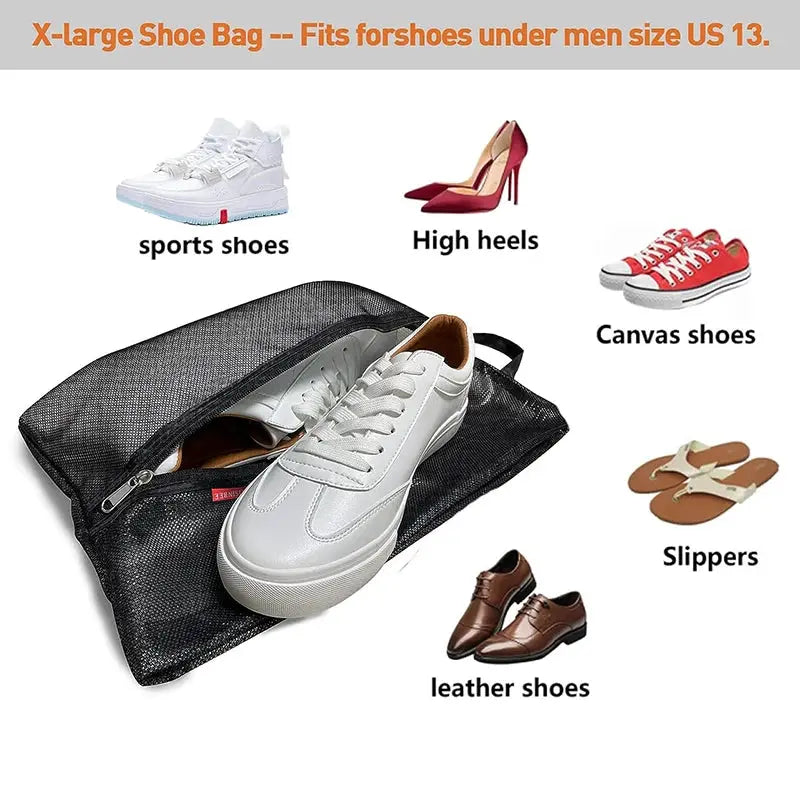 RUIYI Black Mesh Shoe Storage Bag Waterproof Moisture Proof Travel Beach Organizer For Footwear And Gym Gear