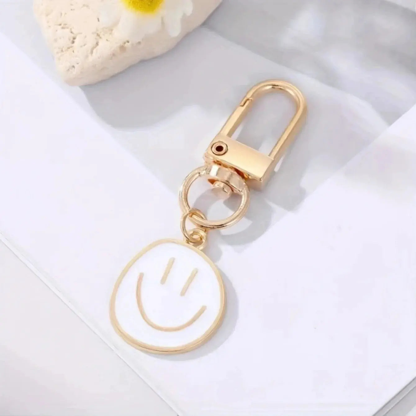 Smile Face Keychain Enamel Metal Key Ring Bag Accessory For Women And Ladies Multi Color Cute Pendant