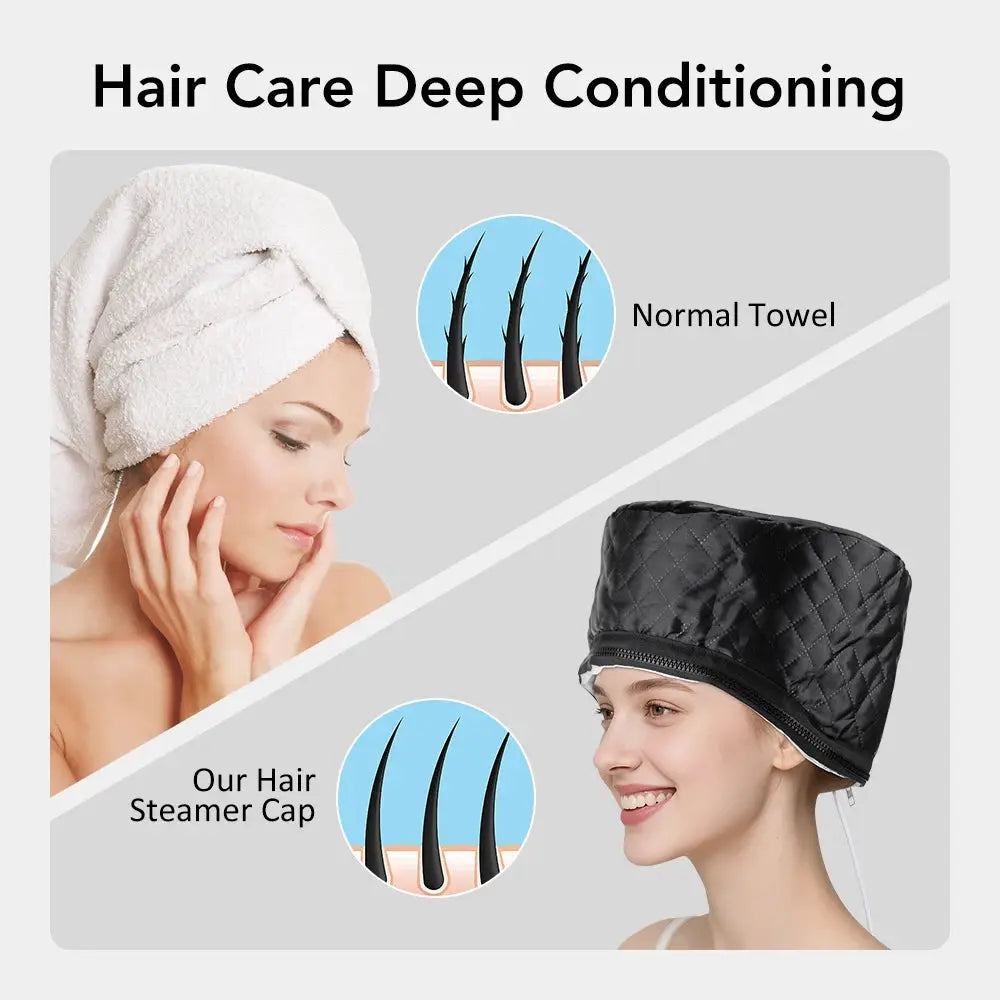 Hair steamer cap by Simples Market, 10-level electric waterproof black quilted thermal treatment hat