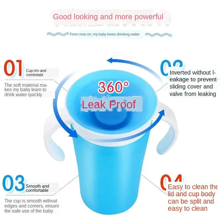 Magic Baby Cup That Turns 360 Degree For Any Angle Leakproof Sippy Cup 240ml With Ergonomic Handle