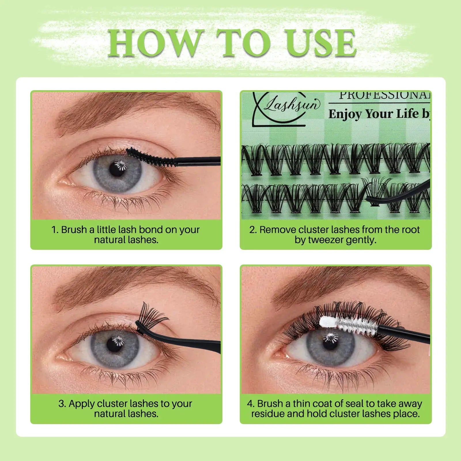 LASHSUN DIY Lash Clusters Kit For Home Lashes D Curl Mega Volume Individual Eyelash Extensions