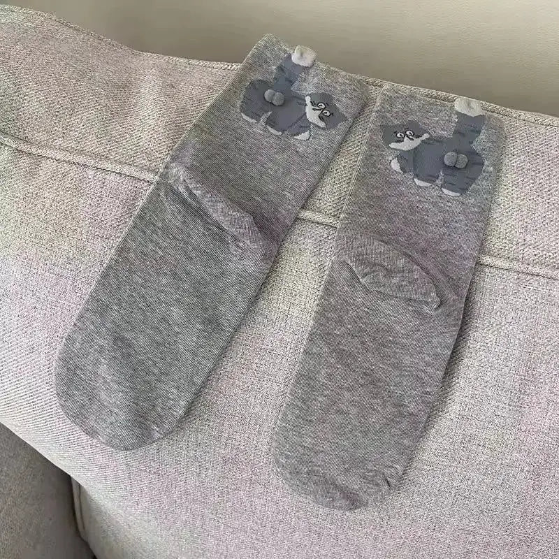 3D Cute Cat Socks Black And White Cotton Socks For Women And Girls Breathable Soft Kawaii Gift Sock Set