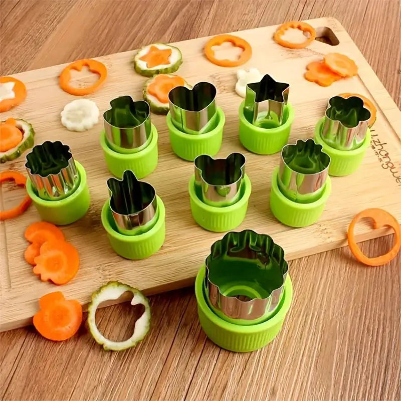 9 Piece Stainless Steel Cookie And Vegetable Cutting Set With Mini Embossing Molds For Kids Baking