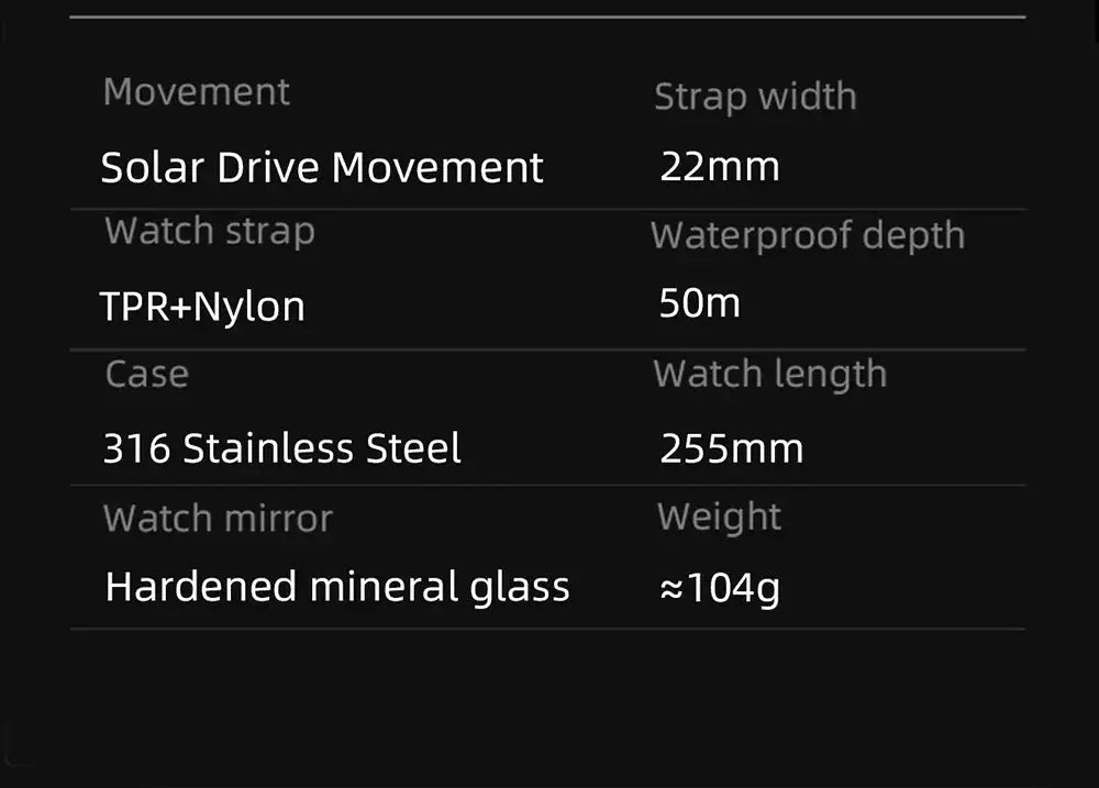 NORTH EDGE MACH 2 men's solar quartz watch, 316 stainless steel case, 50m water resistant, 255mm strap, Simples Market