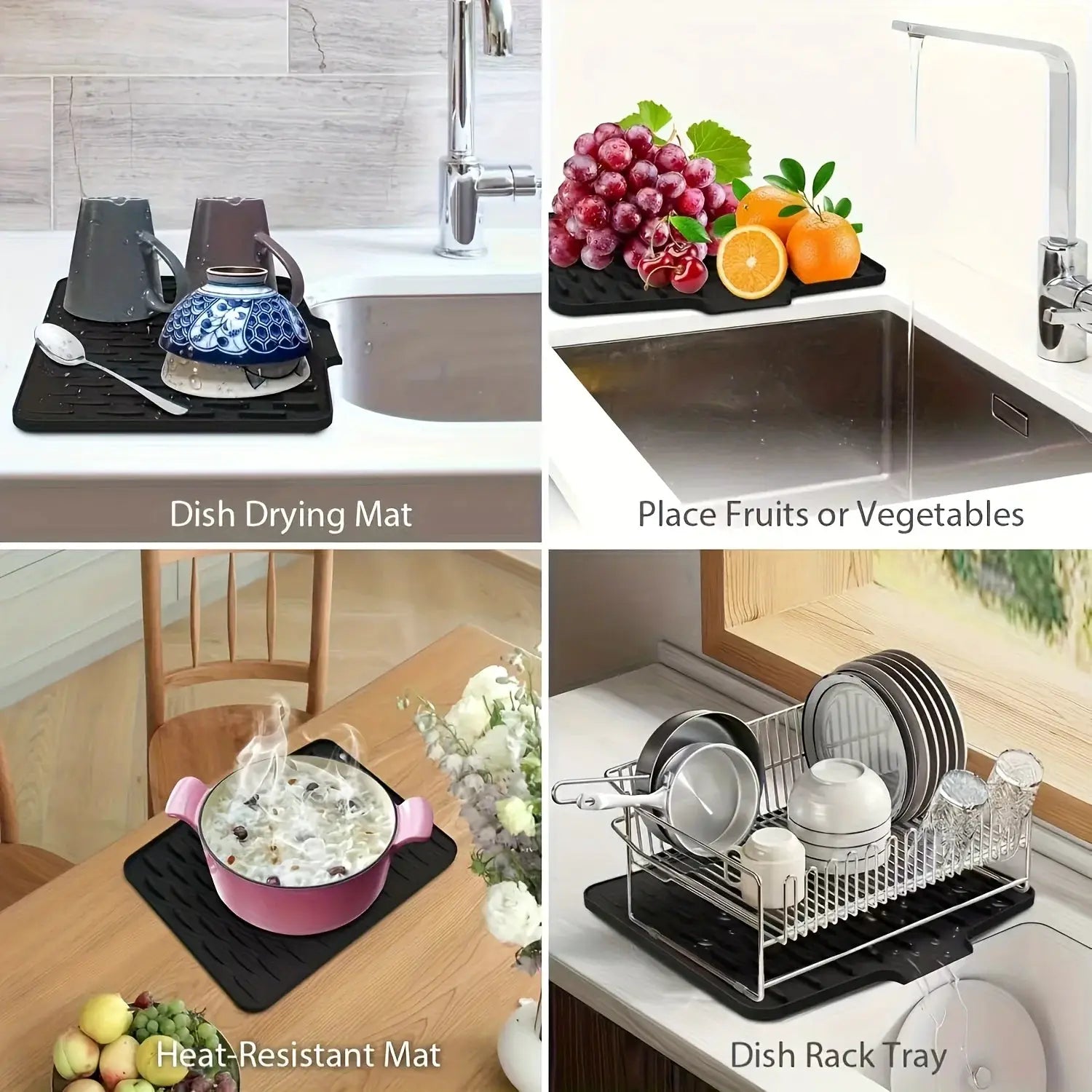 Kitchen Silicone Drain Mat With Built In Drainage Design Easy To Clean Suitable For Countertops Sinks And Refrigerators