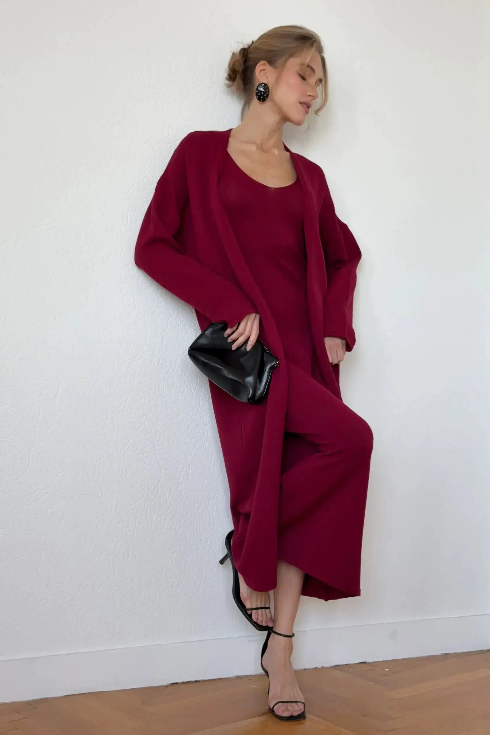 Hirsionsan Soft Loose Women Two Piece Knit Cardigan And Vest Set