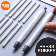 KHINSUN retractable eraser pencils set, white bodies with gray caps, school stationery