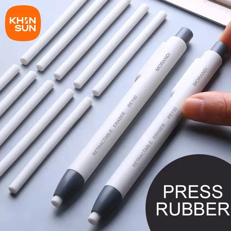 KHINSUN retractable eraser pencils set, white bodies with gray caps, school stationery