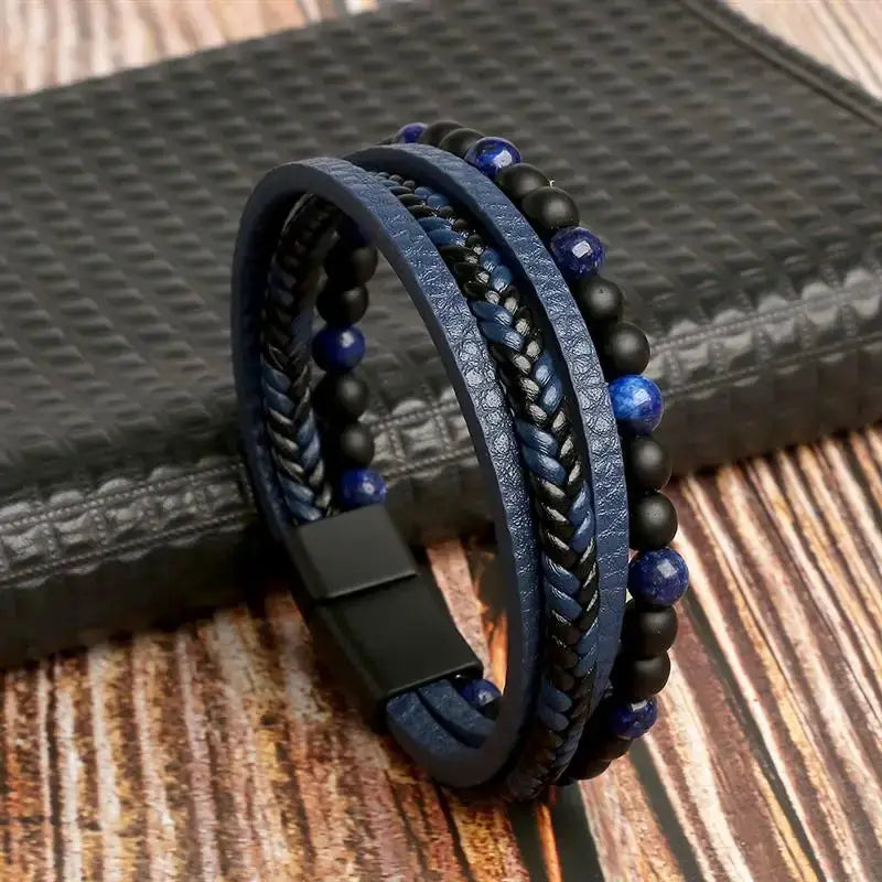 Classic Mens Leather Bracelet Hand Woven Multi Layer Style Fashion Jewelry For Men Durable Casual Accessory