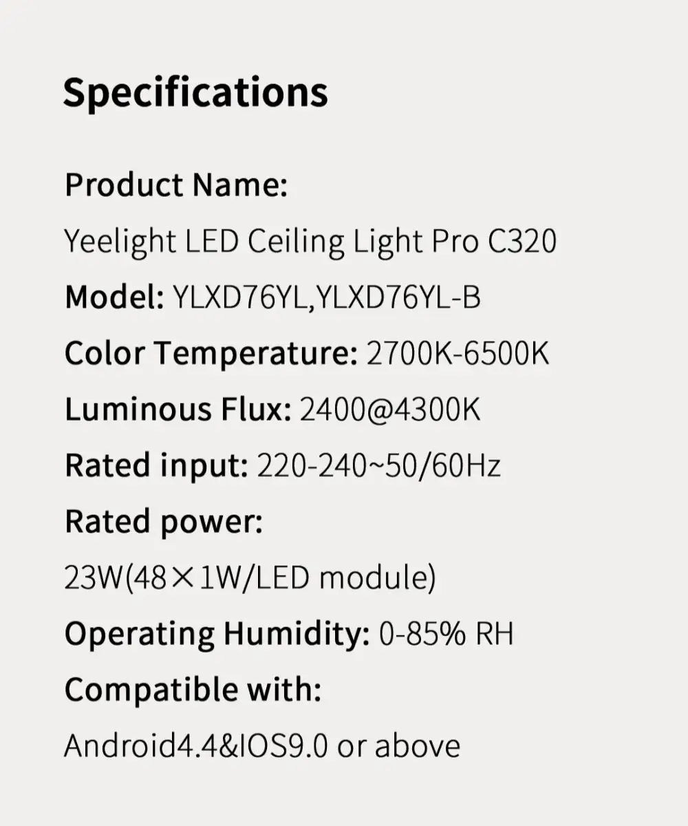 Yeelight LED Ceiling Light Pro C320, model YLXD76YL-B, 2700K-6500K, 23W