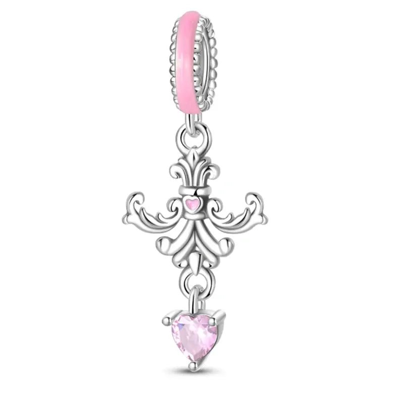 Silver Plated Guardian Angel Heart Shaped Zircon Charms Beads for Original Qikaola 925 Bracelets DIY Jewelry Gifts - Simples Market