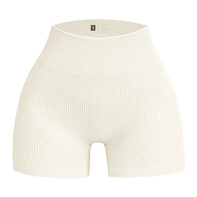 High Waisted Yoga Shorts For Women Lift And Shape Tight Fitting Solid Color Ribbed Texture Knit Activewear