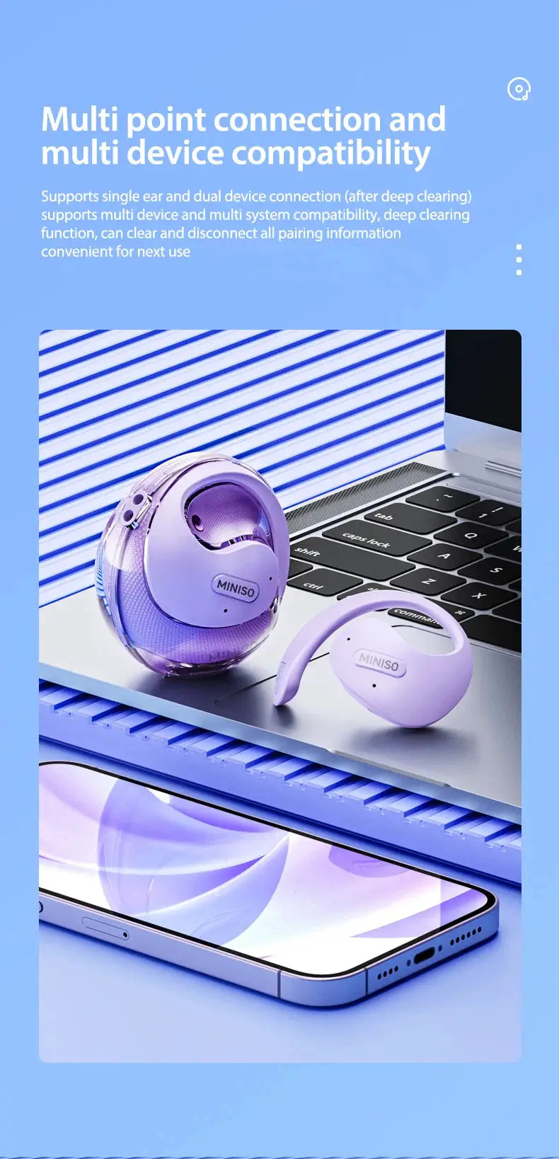MINISO X15Pro purple Bluetooth earphones with charging case