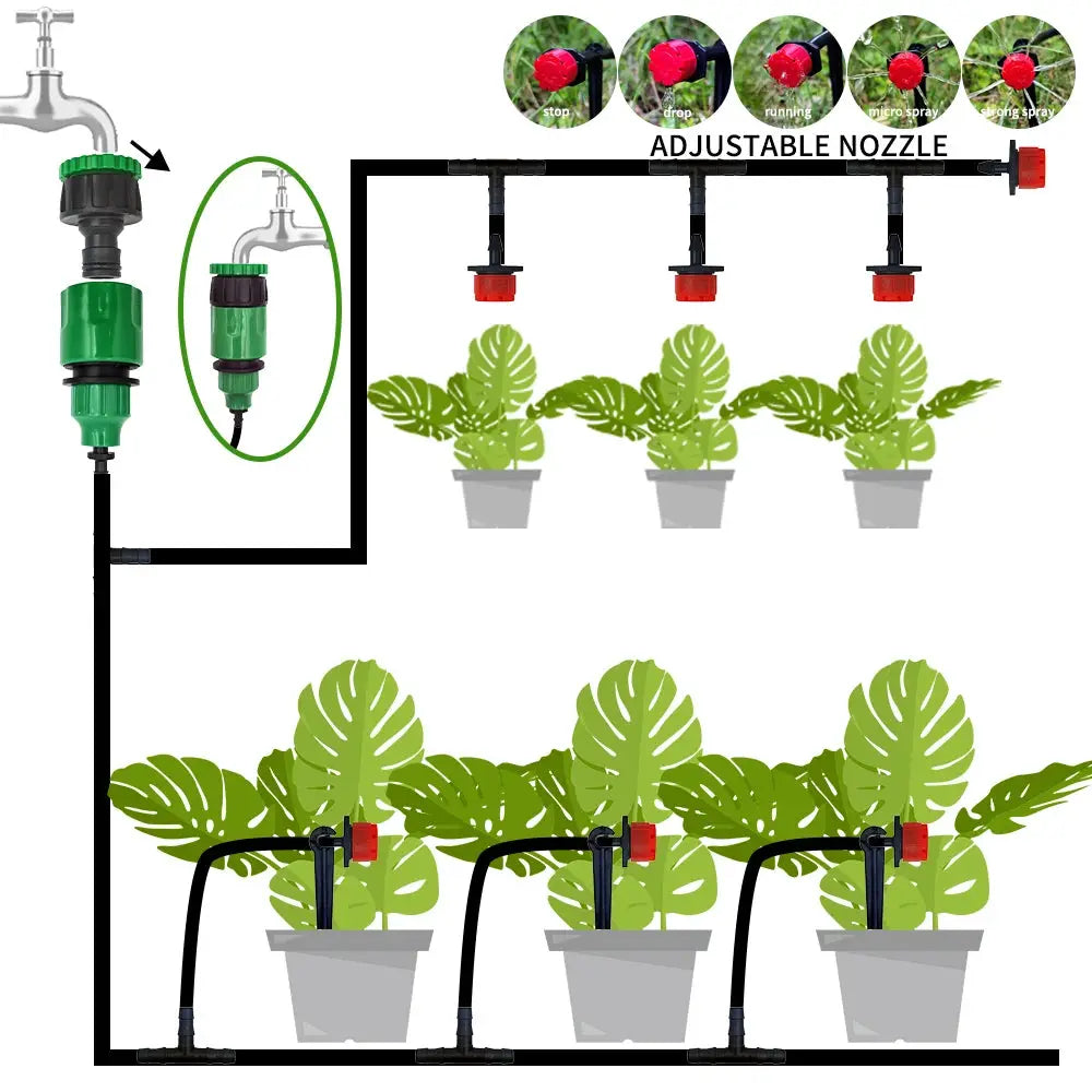 Micro Drip Irrigation System Portable 20 Meter Automatic Watering With Adjustable Drippers Misting Kit For Garden Hose