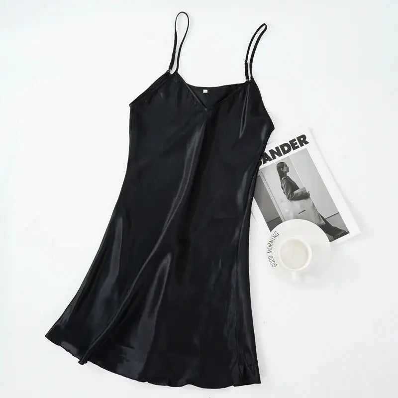 LuxeSilk Satin Nightgown Faux Silk Sleepwear Spaghetti Straps V Neck for Sleek Summer Comfort Women