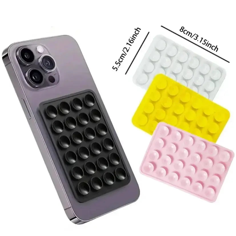 GripTech Silicone Suction Phone Holder Mat Multifunctional Wall Stand With 24 Square Suction Cups For Secure Mounting