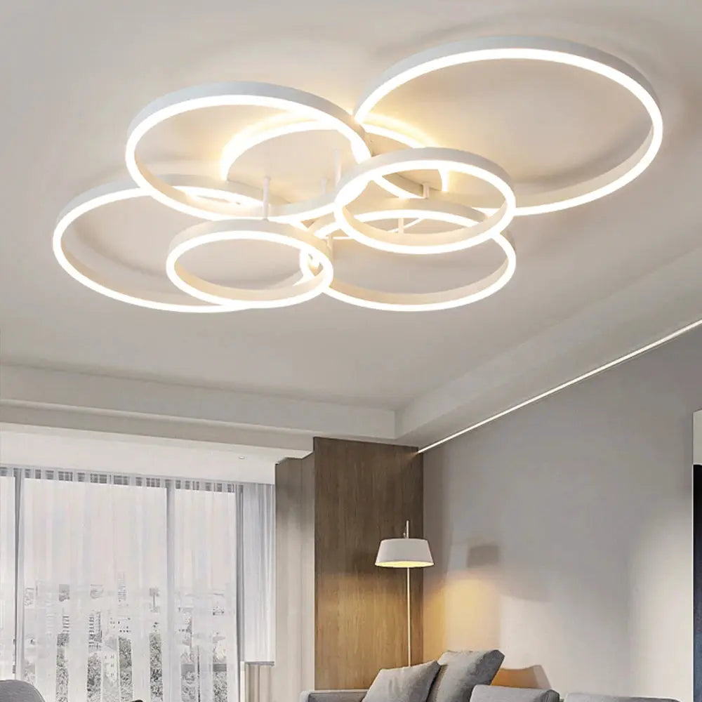 Simples Market five-ring LED ceiling chandelier, white dimmable indoor lamp for living room