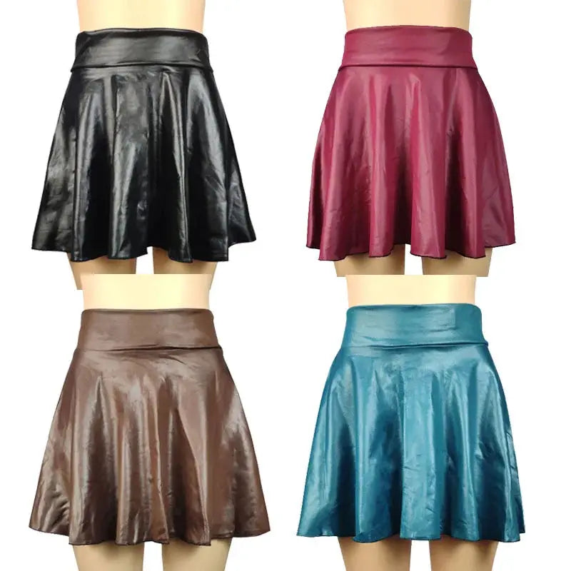 High Waist Faux Leather Textured A Line Mini Skirt For Women Slim Fit Versatile Fashion