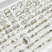 30Pcs Mix Pearl Silver Rings Set With Animal Snake Chain Hollow Leaf Butterfly Flower Gift For Girls Women Jewelry