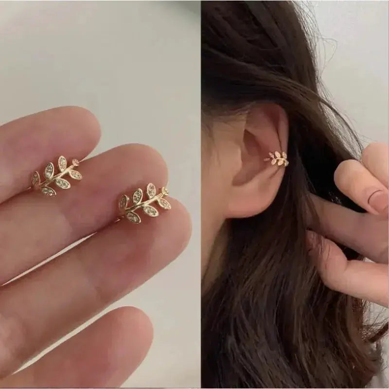 Cute Metal Leaf Earcuff Clip On Earring For Women And Girls No Piercing Cartilage Earring