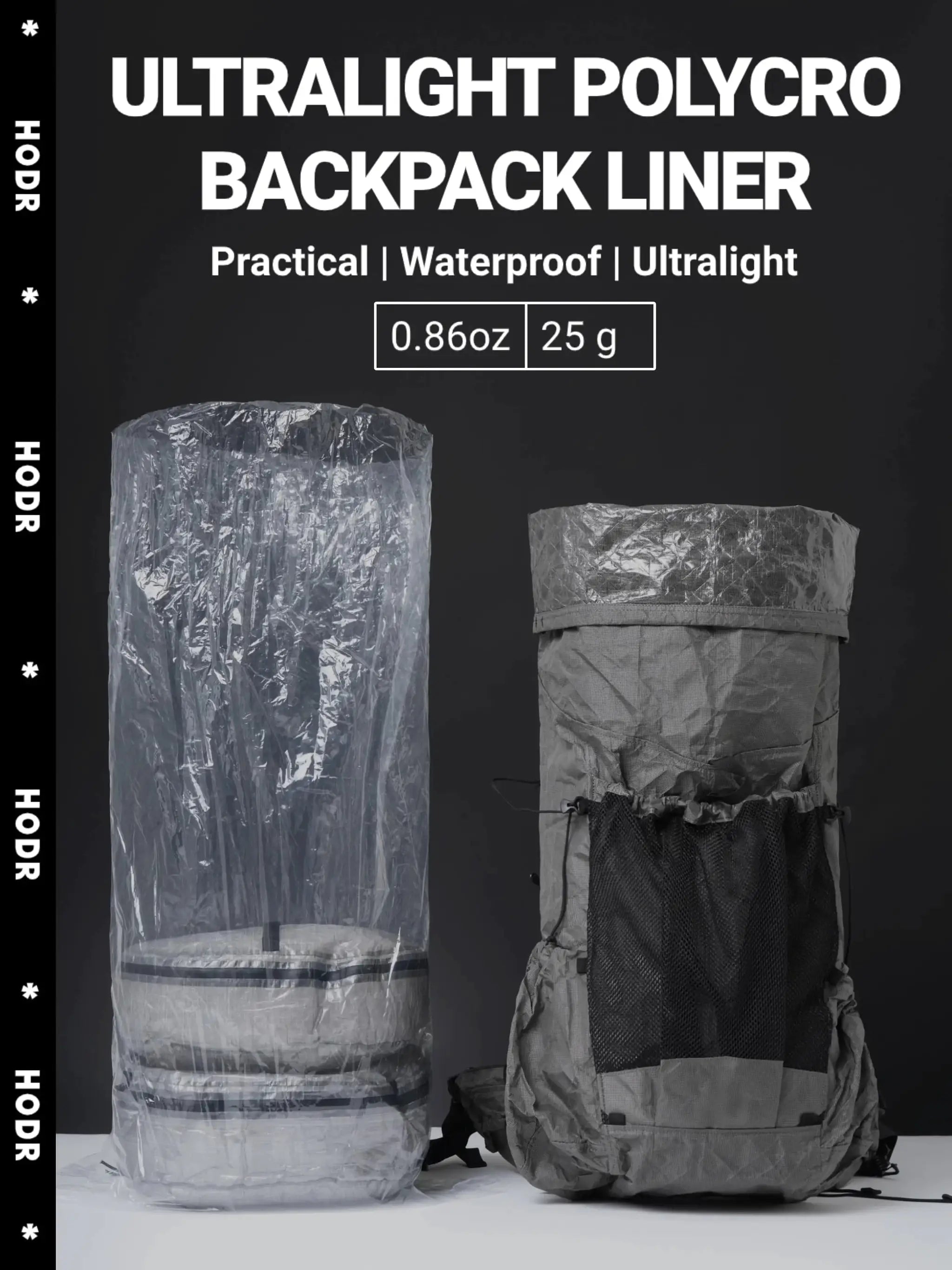Backpack liner bag set by Simples Market; ultralight polycro inner dry bags, waterproof, 2-pack (clear and gray)