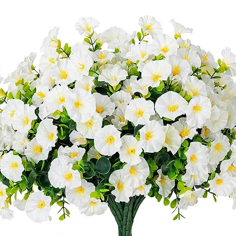 Four Bundles Artificial Morning Glory Flowers And Eucalyptus Plants UV Resistant Outdoor Garden Decoration Patio