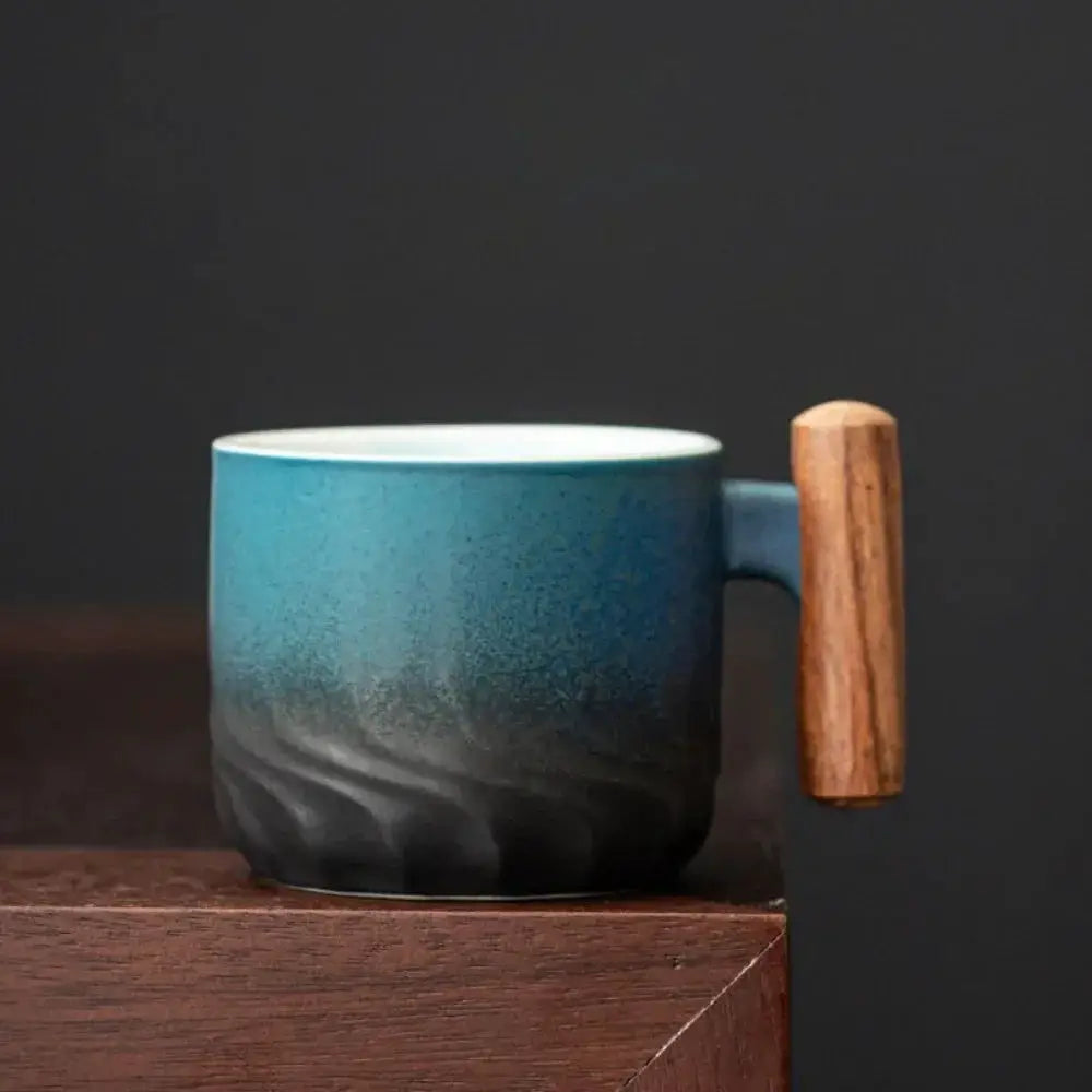 ArtisanCraft 80ml Ceramic Retro Coffee Cup With Wooden Handle Handmade Tea Mug Gift For Home