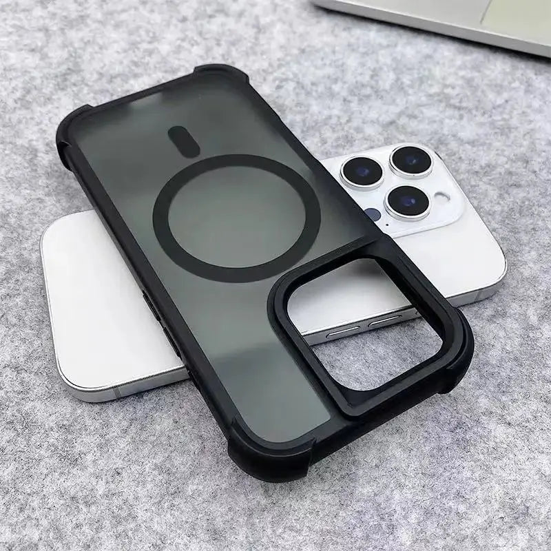 Simples Market Magnetic Luxury Matte Armor Shockproof iPhone case with MagSafe, black translucent back