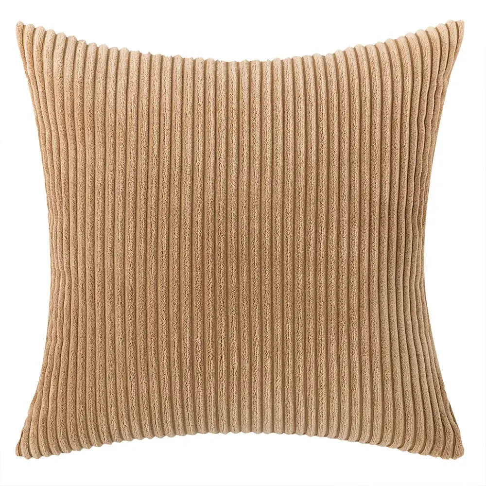 Beige corduroy pillow cover with vertical ridges for couch or bed, Simples Market.