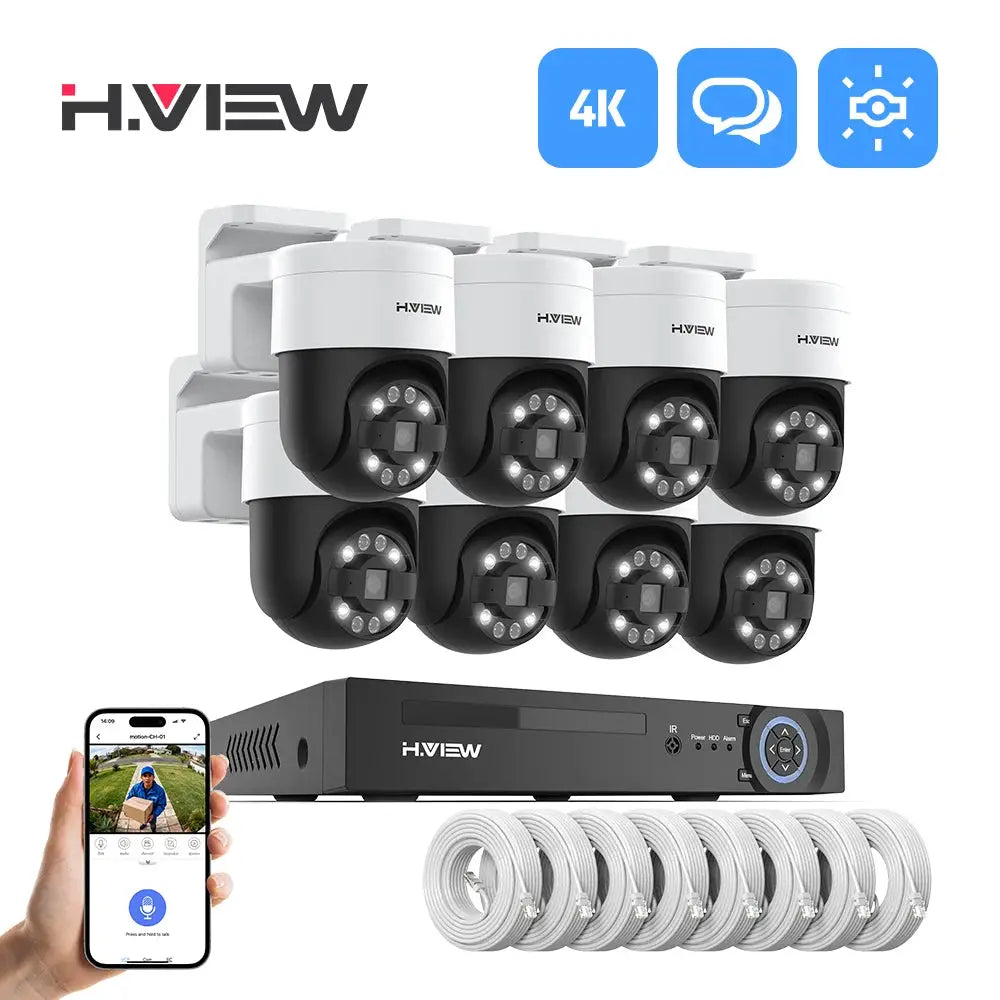 H.VIEW 8-channel 4K CCTV security camera system kit with 8 outdoor IP cameras and NVR